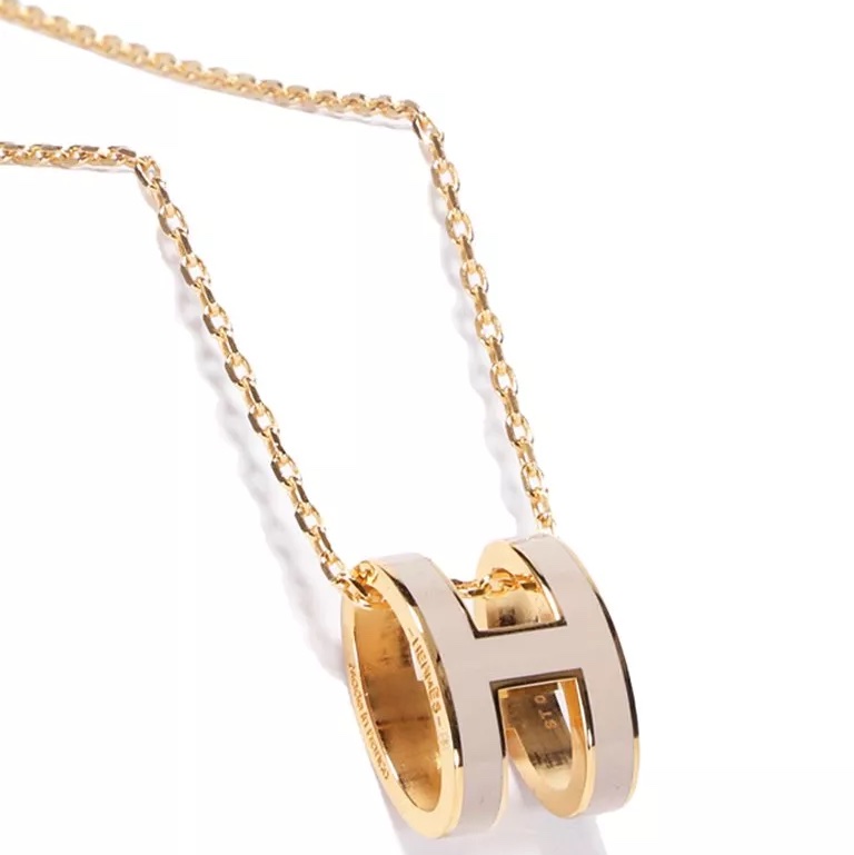 Hermès h 項鍊 經典H  大Logo奶茶色-1