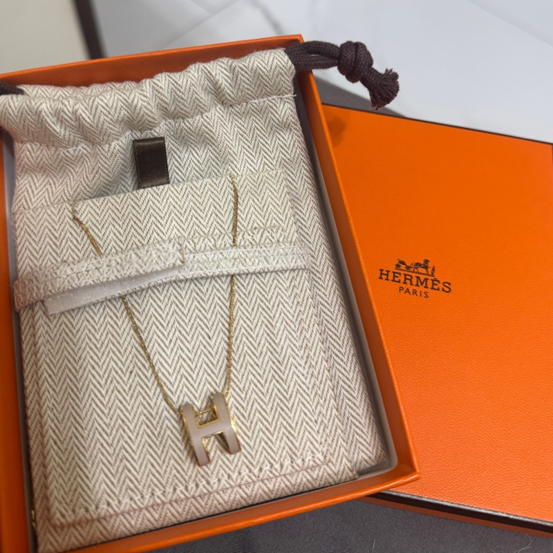 Hermès h 項鍊 經典H  大Logo奶茶色-8