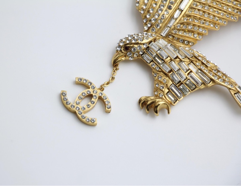 Chanel Vintage 01P水鑽老鷹大款胸針-5