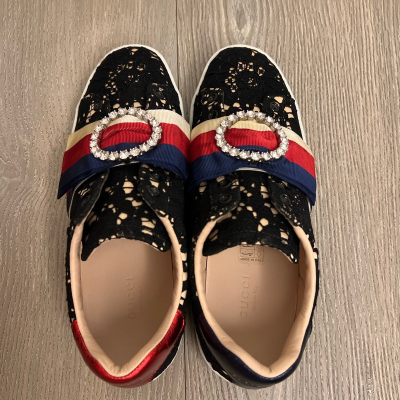 Gucci 閃石絲帶飾喱士波鞋-0