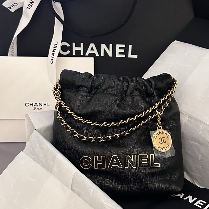 Chanel 22bag mini 魚子醬牛皮🖤-0