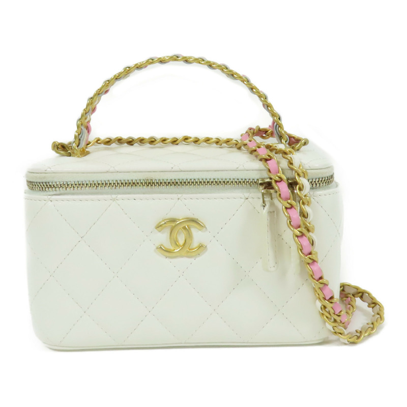 CHANEL 羊皮皮革Vanity Case Handle金扣鏈帶手挽肩背兩用袋-0
