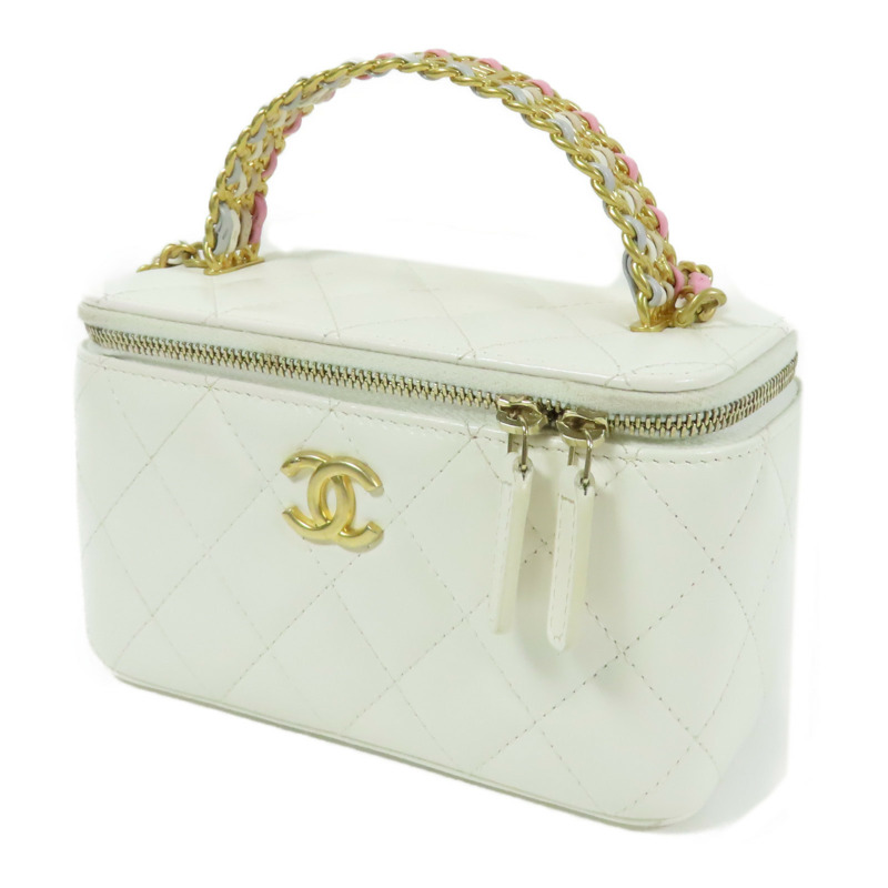 CHANEL 羊皮皮革Vanity Case Handle金扣鏈帶手挽肩背兩用袋-2