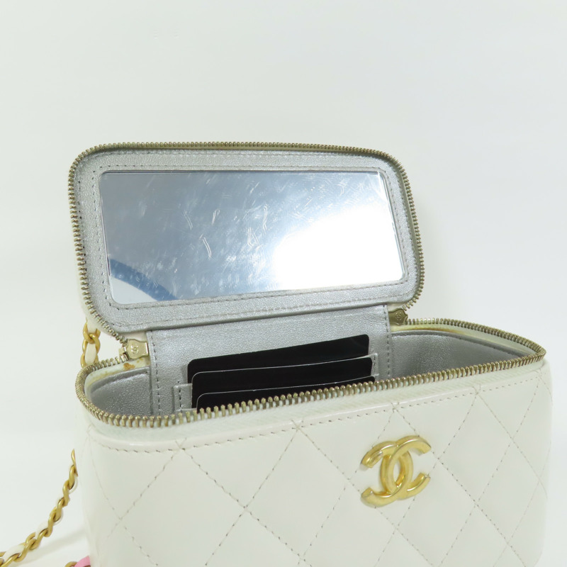 CHANEL 羊皮皮革Vanity Case Handle金扣鏈帶手挽肩背兩用袋-5