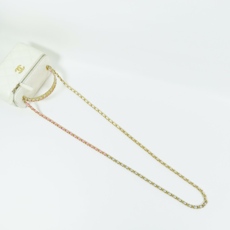 CHANEL 羊皮皮革Vanity Case Handle金扣鏈帶手挽肩背兩用袋-7