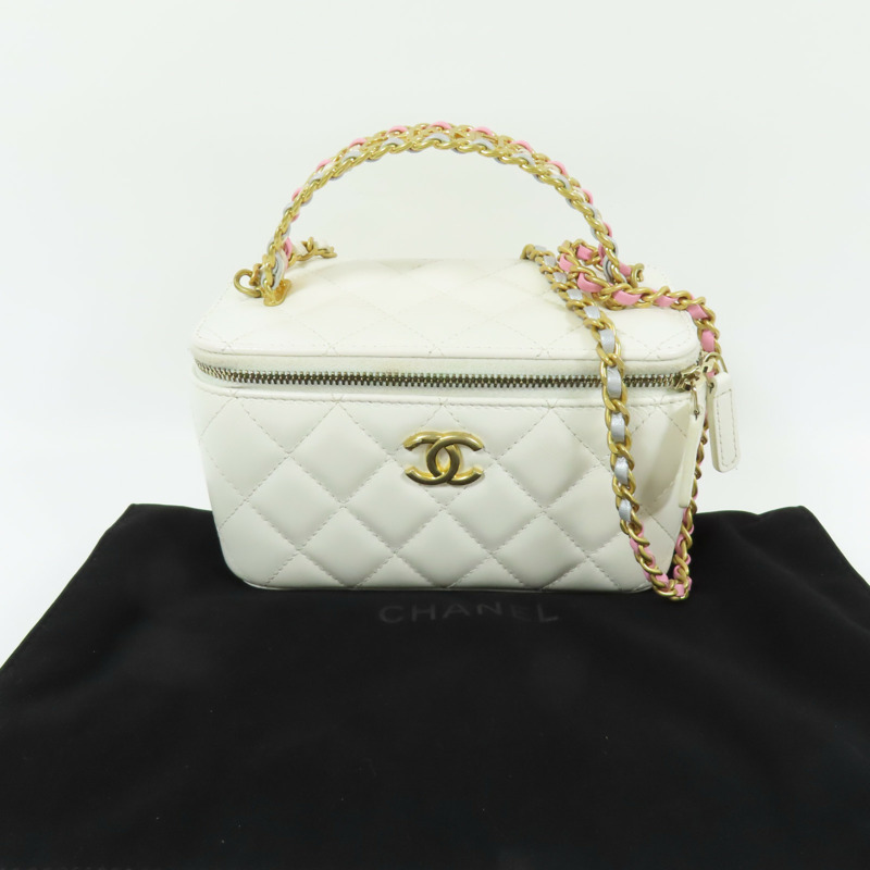 CHANEL 羊皮皮革Vanity Case Handle金扣鏈帶手挽肩背兩用袋-8