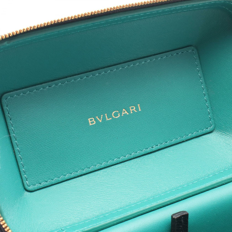 BVLGARI Serpenti 鏈條單肩手提化妝包皮革黑色二手女款 GHW-3