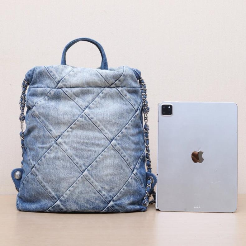 CHANEL(香奈兒) 22Bag 帶手柄雙肩包 小號 29cm 牛仔藍 牛仔 晶片開 銀扣-2