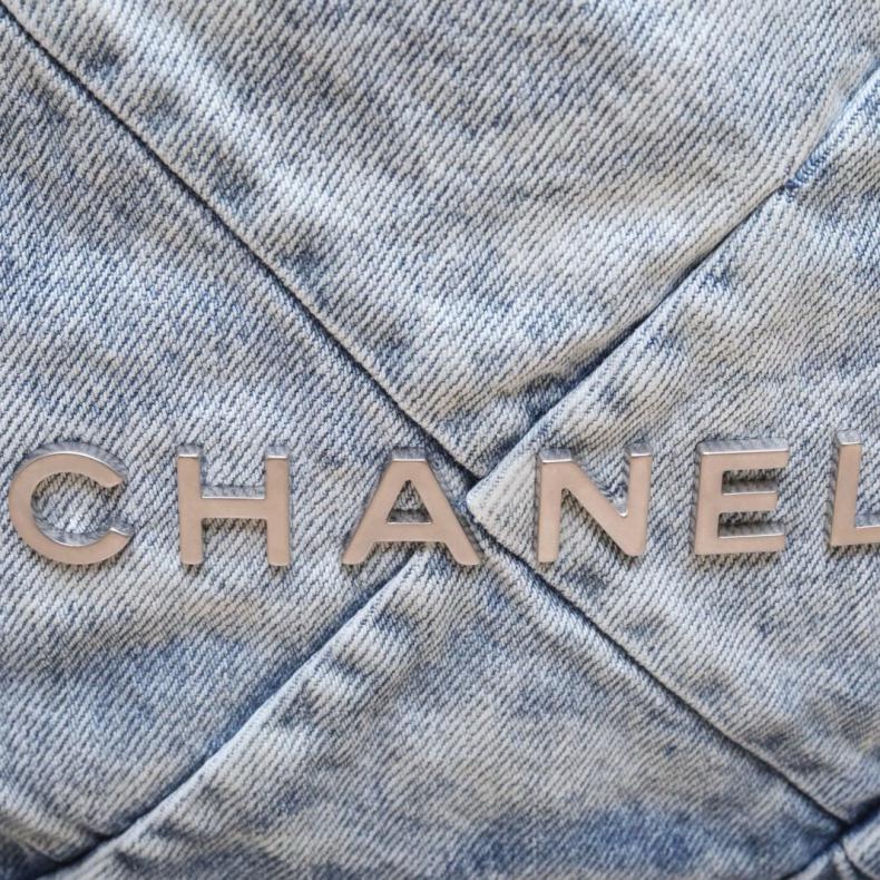 CHANEL(香奈兒) 22Bag 帶手柄雙肩包 小號 29cm 牛仔藍 牛仔 晶片開 銀扣-5