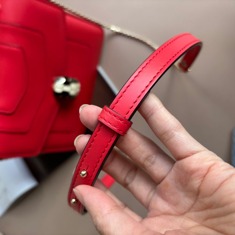 ::Bvlgari:: Serpenti Forever珊瑚紅色琺瑯蛇頭手提三層肩背斜背鏈包-20