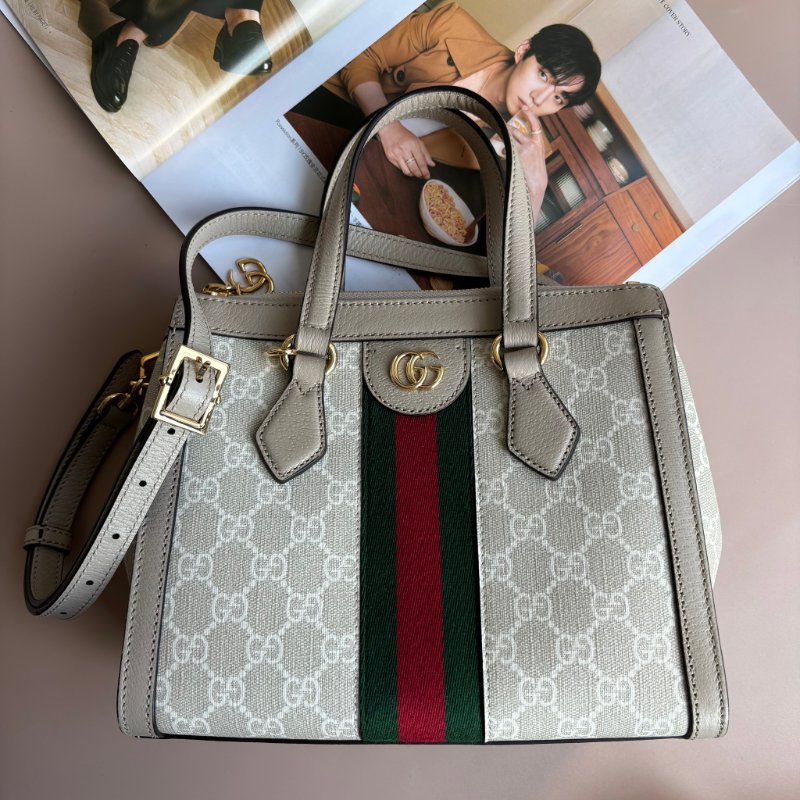 ::GUCCI:: 547551白色GG Supreme紅綠織帶手提兩用方包(小)-1