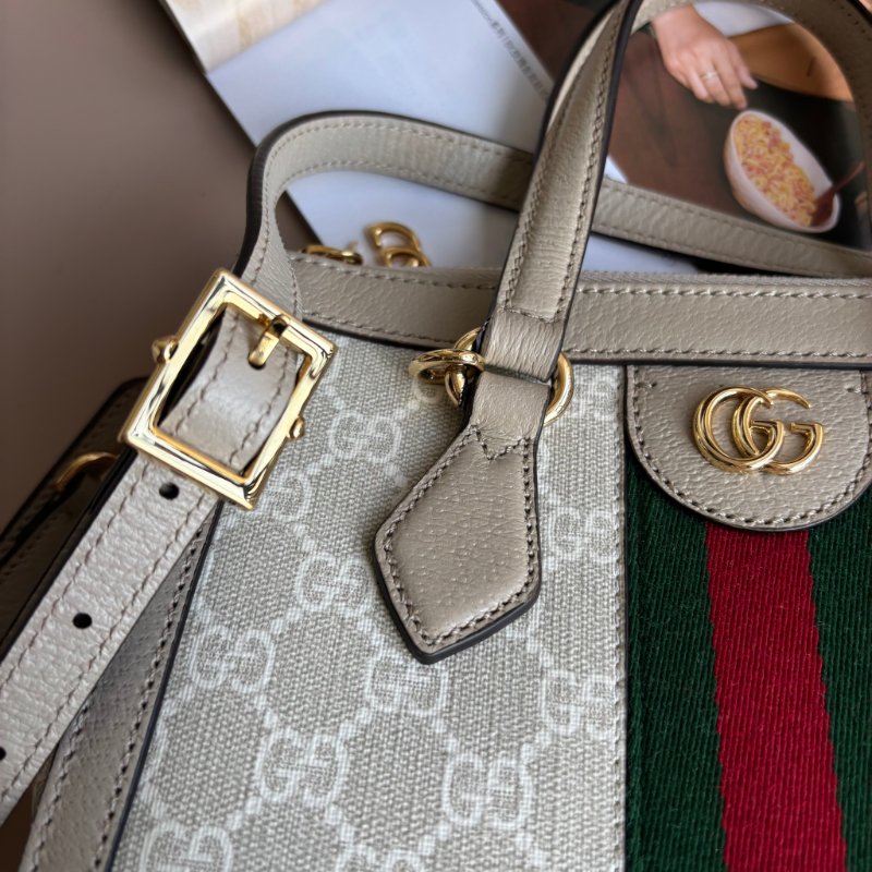 ::GUCCI:: 547551白色GG Supreme紅綠織帶手提兩用方包(小)-2