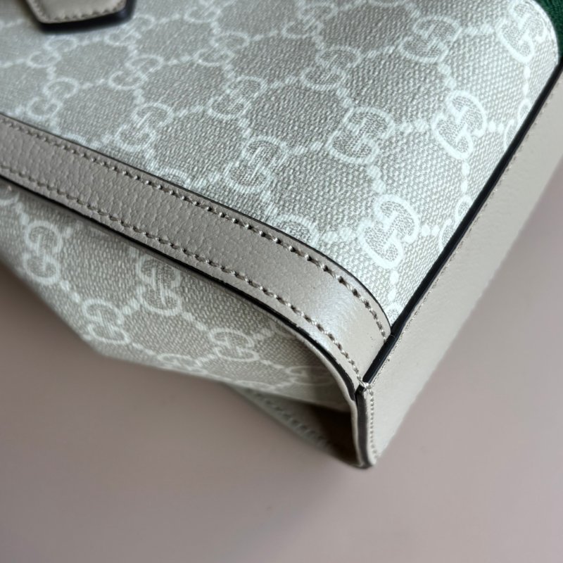::GUCCI:: 547551白色GG Supreme紅綠織帶手提兩用方包(小)-6