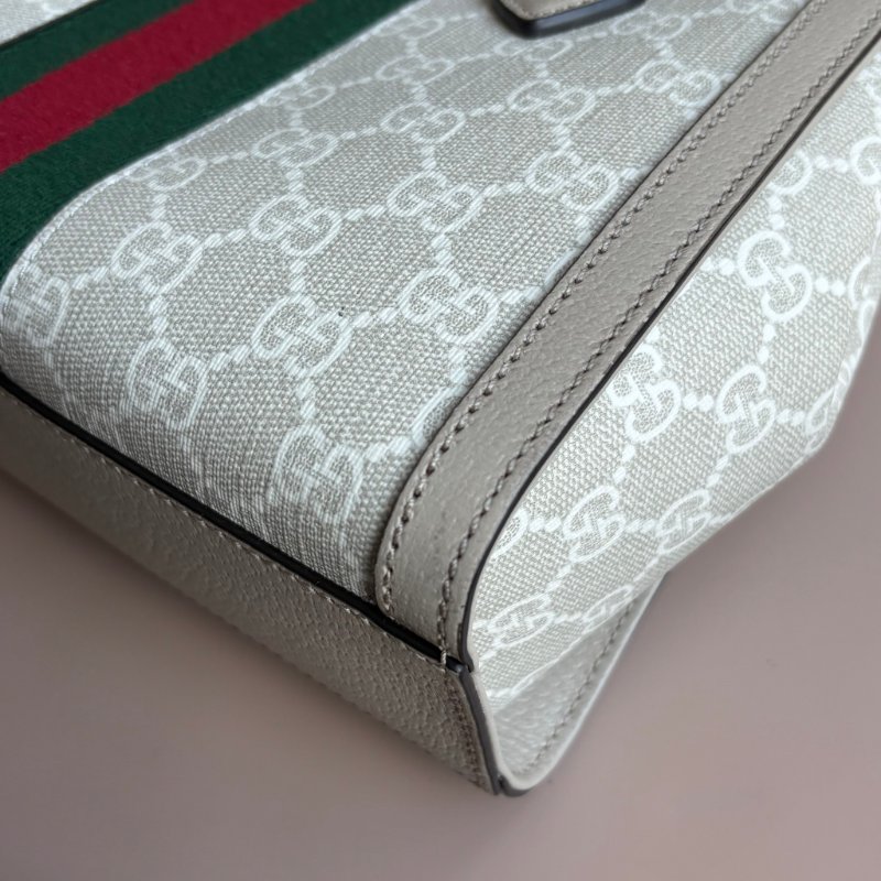 ::GUCCI:: 547551白色GG Supreme紅綠織帶手提兩用方包(小)-7