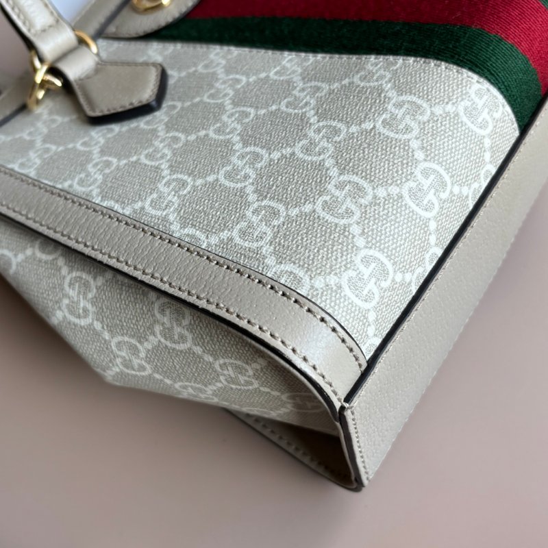::GUCCI:: 547551白色GG Supreme紅綠織帶手提兩用方包(小)-8