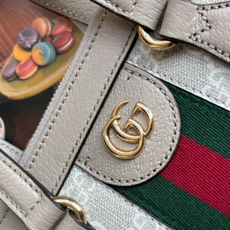 ::GUCCI:: 547551白色GG Supreme紅綠織帶手提兩用方包(小)-10