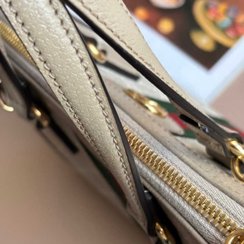 ::GUCCI:: 547551白色GG Supreme紅綠織帶手提兩用方包(小)-15