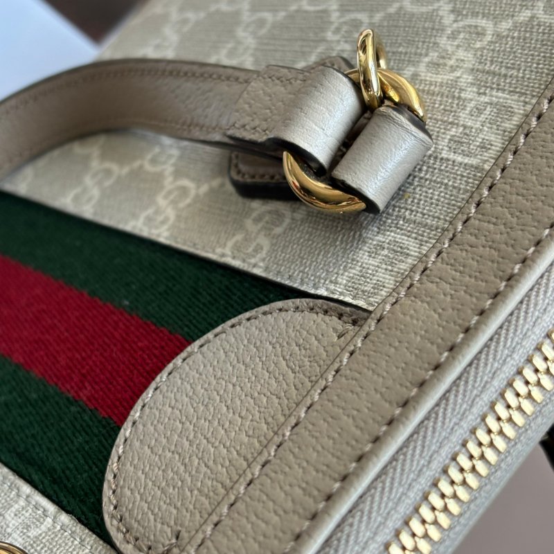 ::GUCCI:: 547551白色GG Supreme紅綠織帶手提兩用方包(小)-21