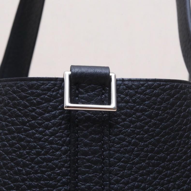 HERMES(愛馬仕) Picotin 22 菜籃子 89黑色 TM皮 W刻 銀扣-5