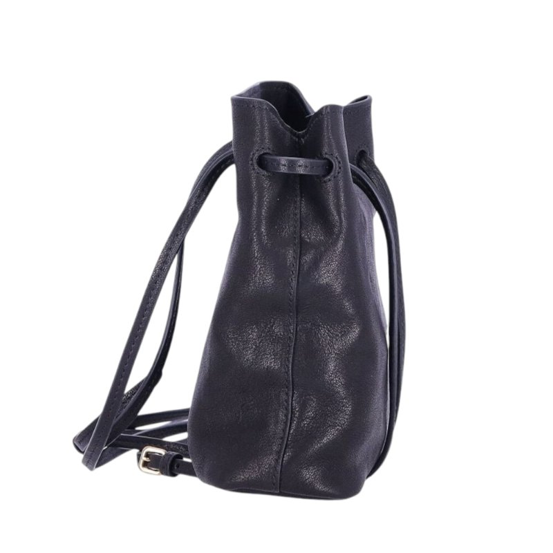 【MIU MIU】Mini Bag 納帕皮革 壓紋字母 迷你 肩背包 斜背包 水桶包 黑色 5NF460-2