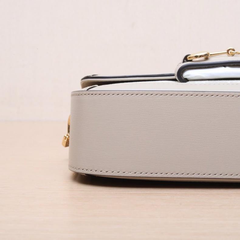 GUCCI(古馳) Horsebit 馬銜扣 1955 盒子包 小號 23cm 米白色 PVC 金扣-3