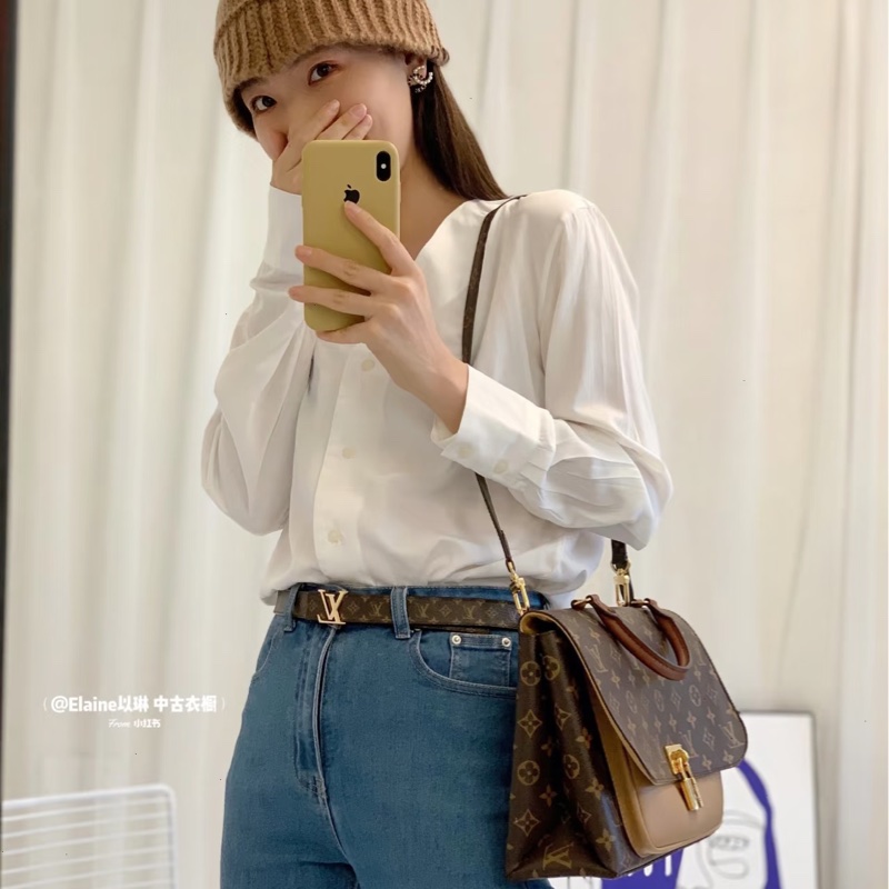 💗香緹國際精品💗 LV 女用金扣皮帶 老花 盒裝完整-0