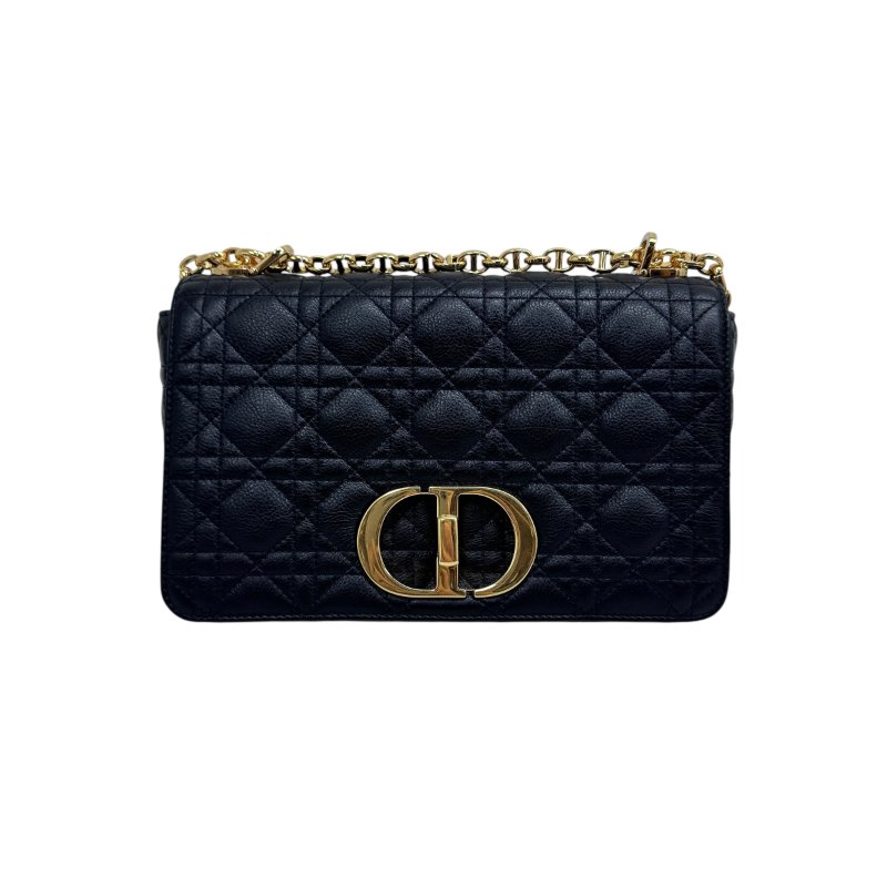 【DIOR】Caro 中號 黑色 Calfskin 牛皮 金扣肩背包 62-MA-1223-0