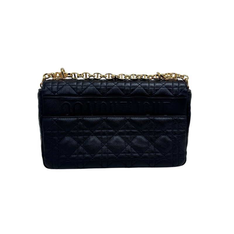 【DIOR】Caro 中號 黑色 Calfskin 牛皮 金扣肩背包 62-MA-1223-1