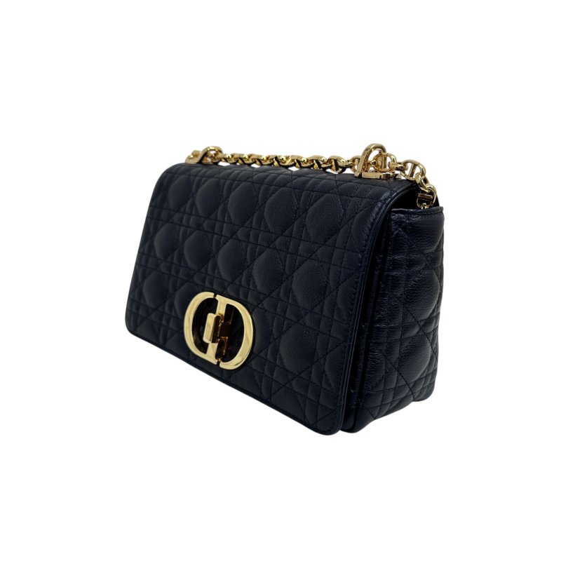 【DIOR】Caro 中號 黑色 Calfskin 牛皮 金扣肩背包 62-MA-1223-2