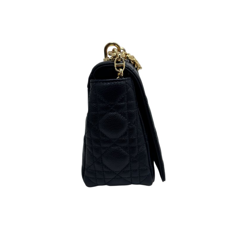 【DIOR】Caro 中號 黑色 Calfskin 牛皮 金扣肩背包 62-MA-1223-13