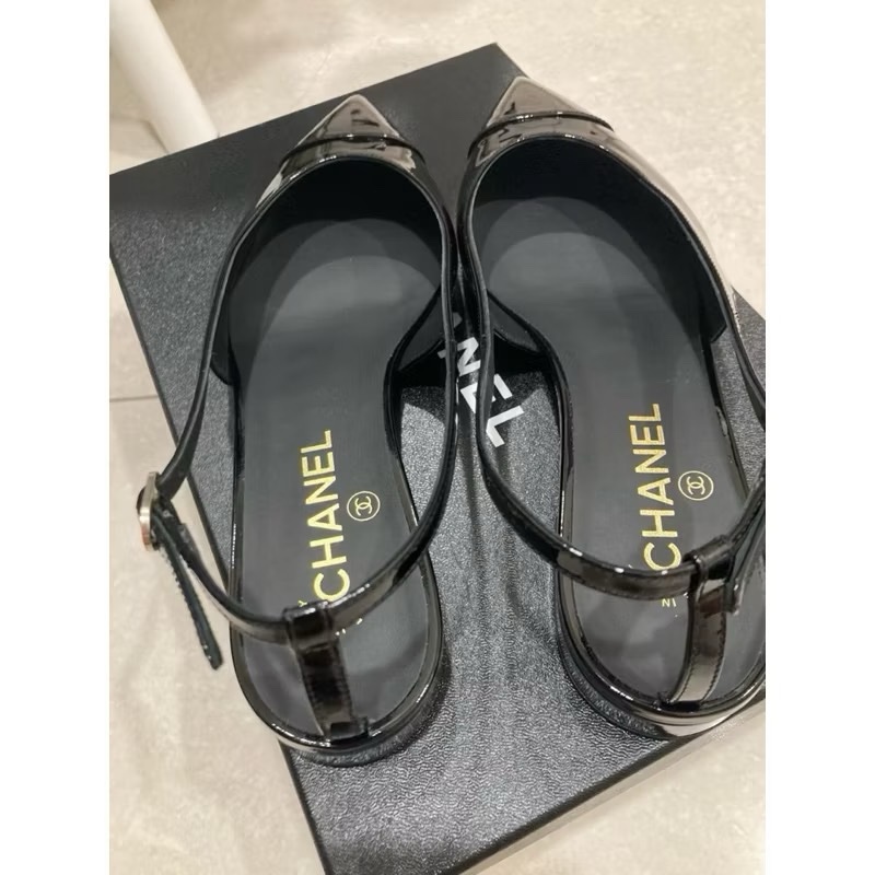 香奈兒 chanel23k 全黑 漆皮 尖頭後繫帶鞋 全新 尺寸38.5-7