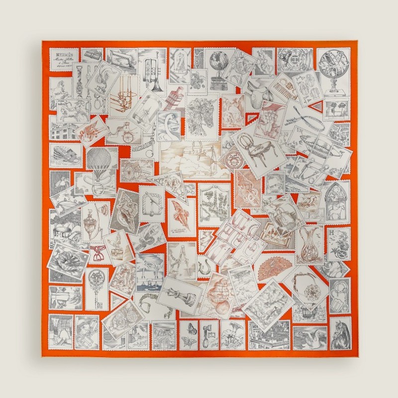 全新 HERMÈS 愛馬仕 Le Philateliste du Faubourg “福寶集郵者” 90方巾-4