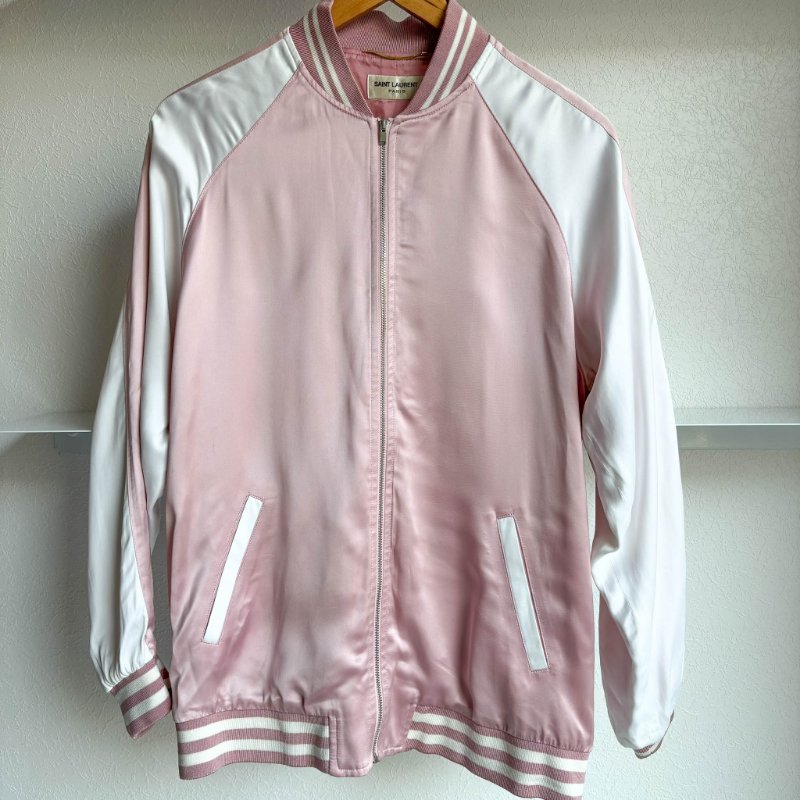 :: SAINT LAURENT :: PINK Bomber Jacket 粉色飛行外套 風衣 棒球外套絲質-0