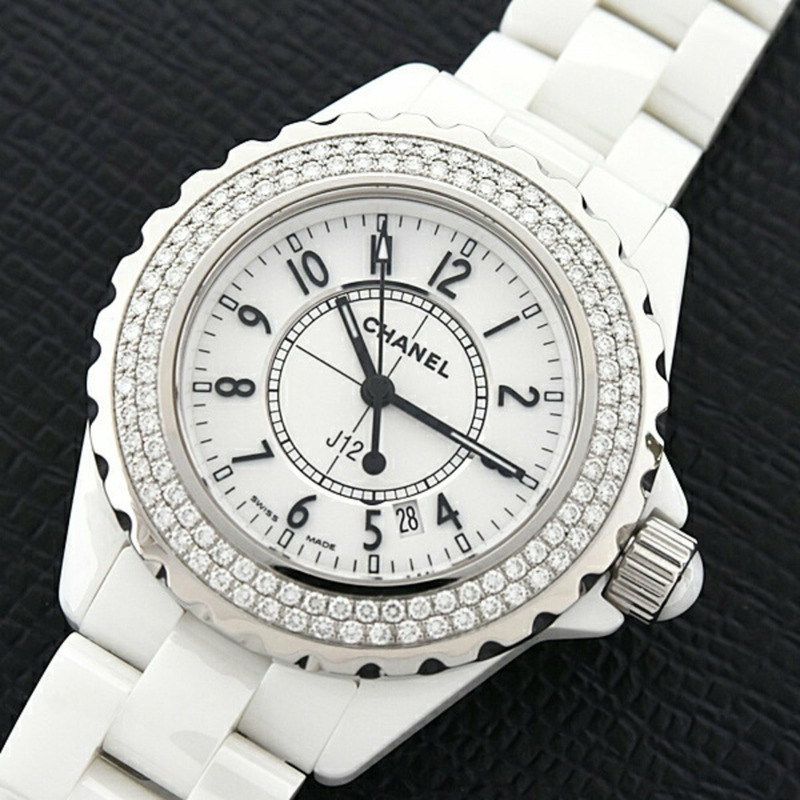 香奈兒女士手錶,J12,日期,33 毫米,雙鑽錶圈,電池供電,白色錶盤,CE,香奈兒,H0967-7