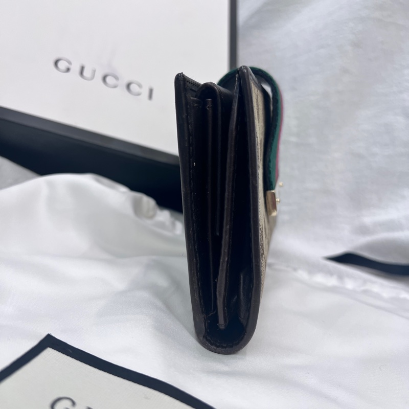 GUCCI經典老花紅綠織帶長夾-7