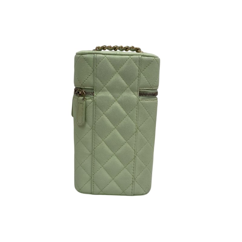 【CHANEL】薄荷綠 Caviar 魚子醬皮革 金扣 鏈條手機包 Chain Shoulder Bag（二手）-1