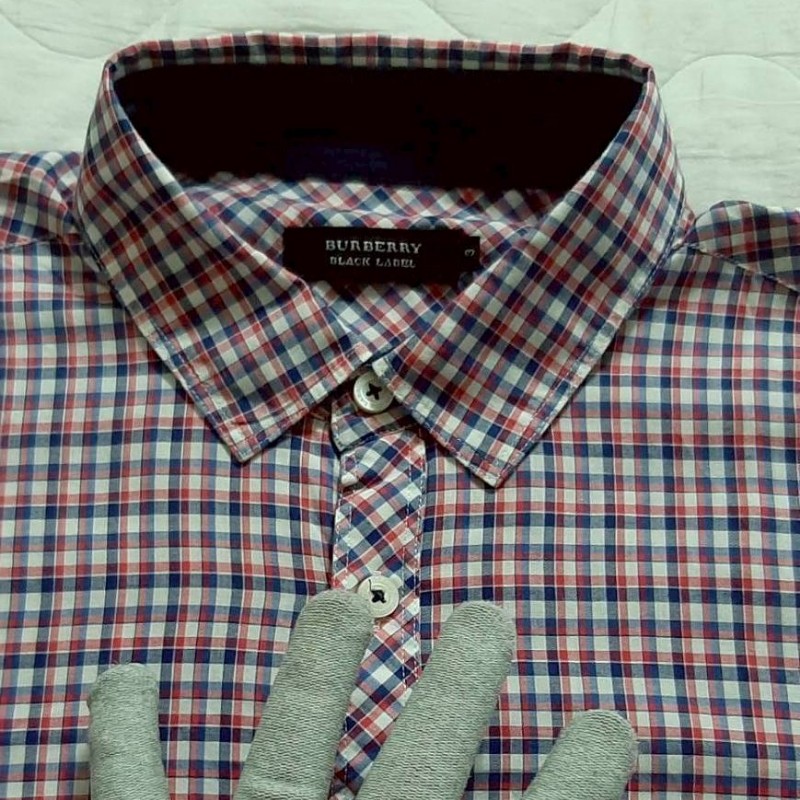 絕版正品BURBERRY 博柏利 BLACK LABEL 黑標 戰馬 男格紋短袖襯衫3號-2