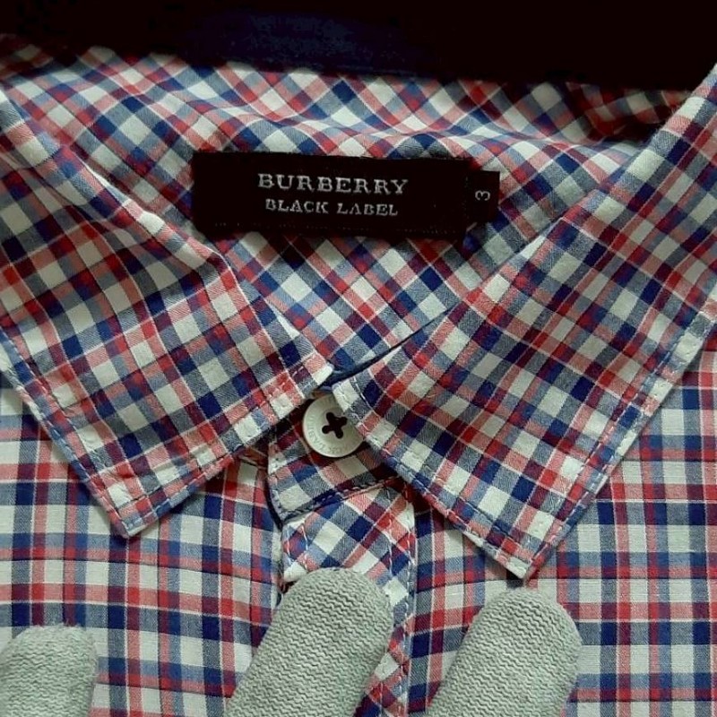 絕版正品BURBERRY 博柏利 BLACK LABEL 黑標 戰馬 男格紋短袖襯衫3號-6
