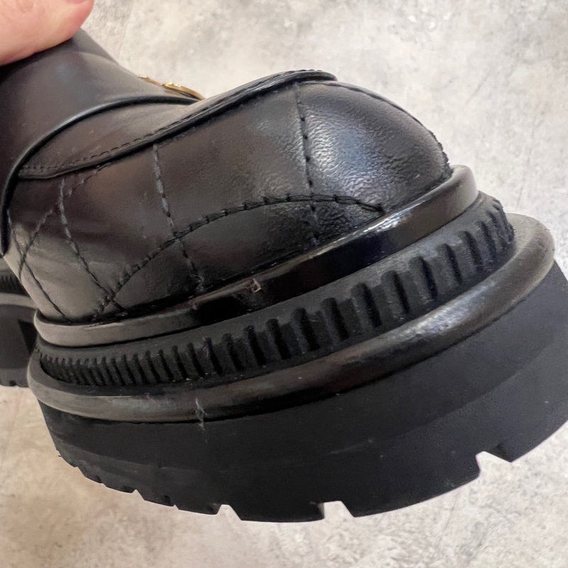 Chanel  35碼 黑牛皮菱格紋金Logo厚底樂福鞋-10