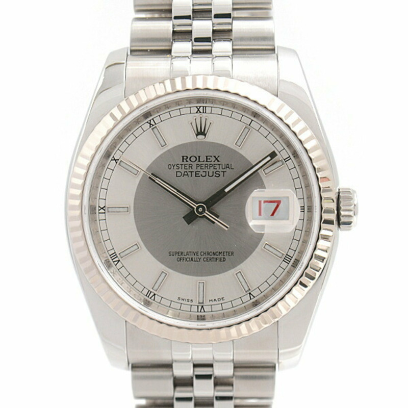 勞力士手錶男式 Datejust 自動 Z 系列灰色 x 銀色錶盤 SS 白金勞力士 116234-0