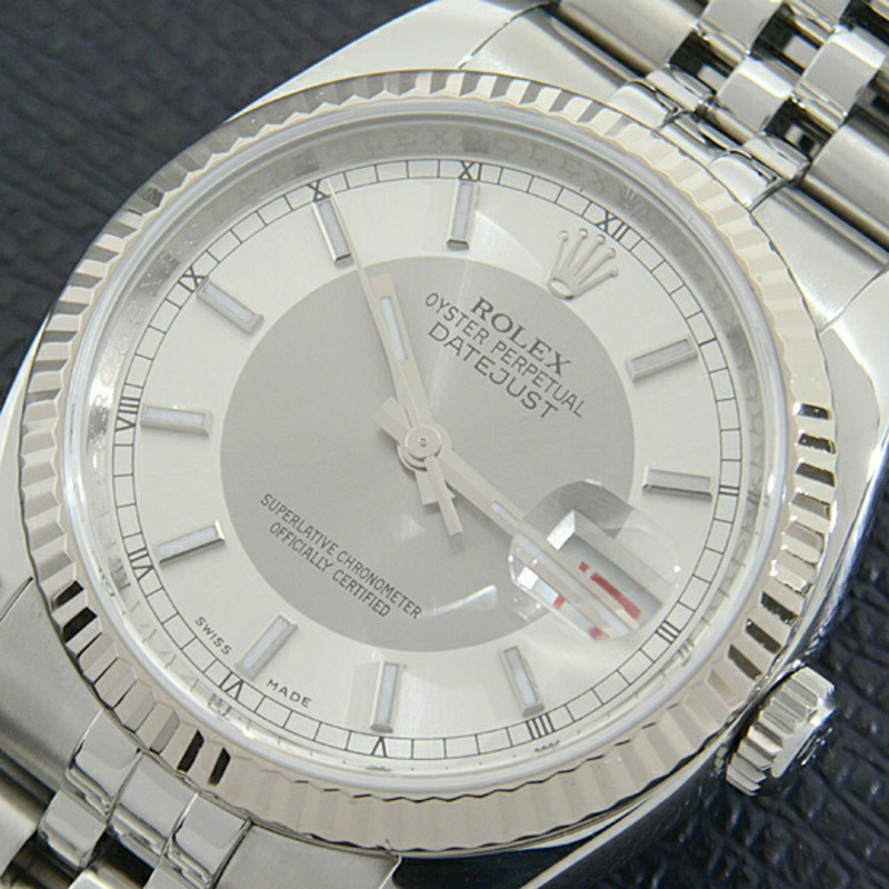 勞力士手錶男式 Datejust 自動 Z 系列灰色 x 銀色錶盤 SS 白金勞力士 116234-9