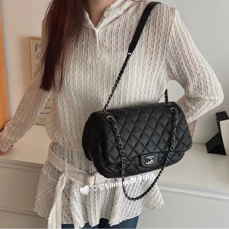 🤩實用性選手🥳Chanel黑銀軟泡芙鏈條斜挎單肩包-2