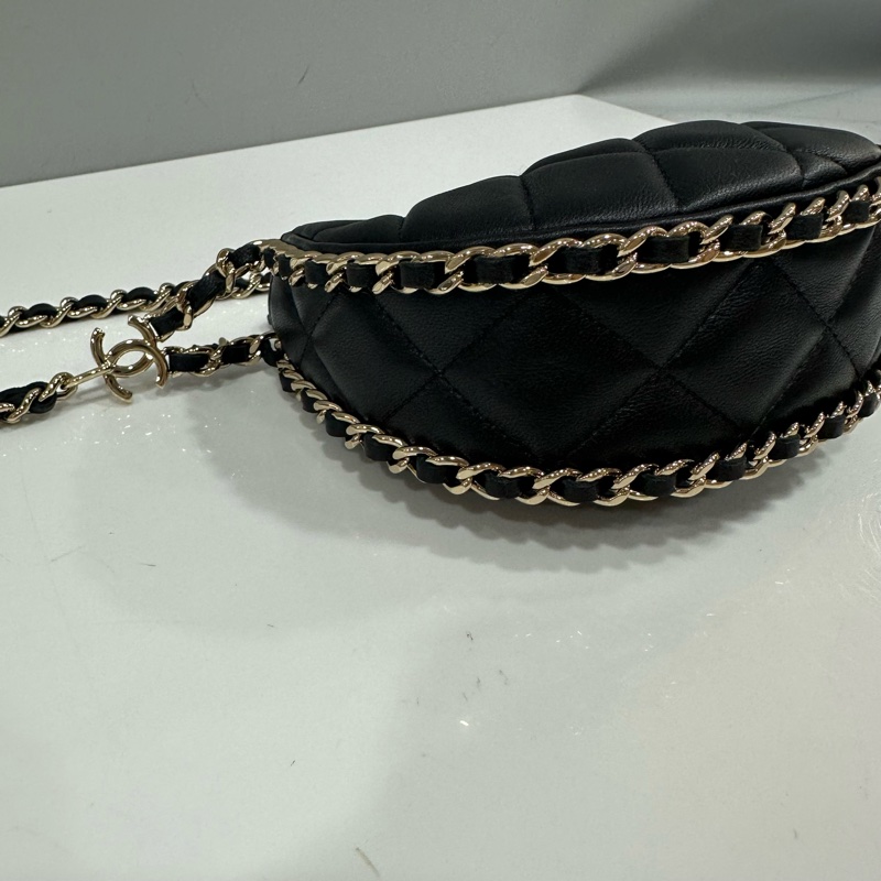 Chanel ap3232 黑色羊皮雙C鏈條斜背包 月牙包mini-8