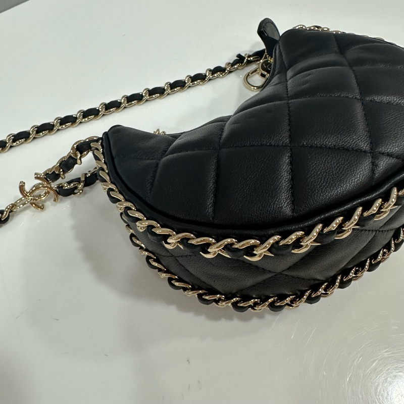 Chanel ap3232 黑色羊皮雙C鏈條斜背包 月牙包mini-11
