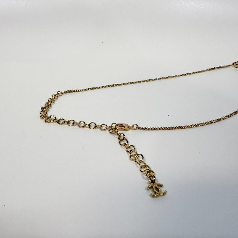 CHANEL金色菱格香水瓶水鑽珍珠項鍊-4