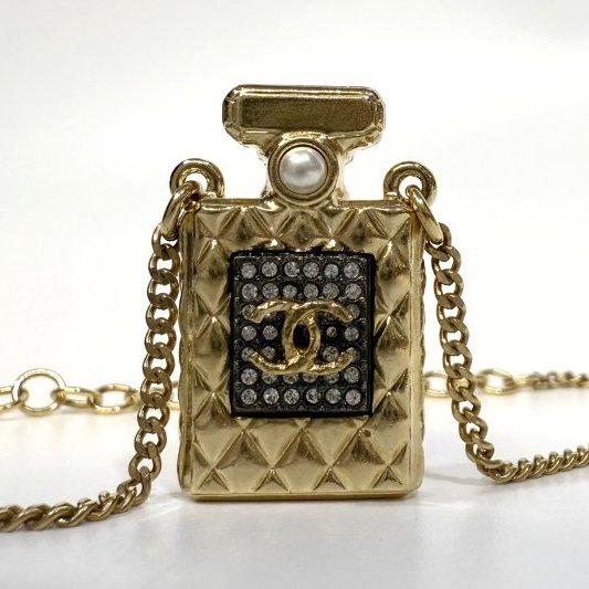 CHANEL金色菱格香水瓶水鑽珍珠項鍊-5