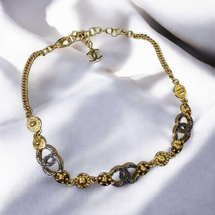 Chanel 單寧雙C釦子造型項鍊-0