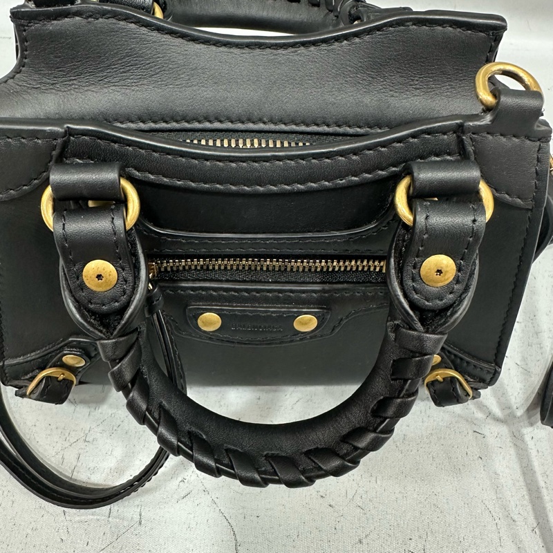 balenciaga 638527黑皮金釦迷你機車包 小廢包-14