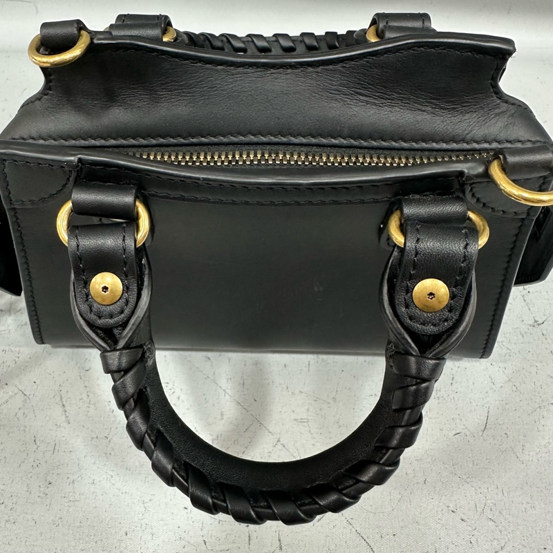 balenciaga 638527黑皮金釦迷你機車包 小廢包-15