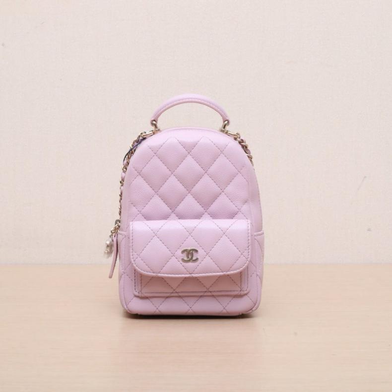 CHANEL(香奈兒) 24C 手提前口袋雙肩包 13cm 粉色 荔枝 鐳射標 金扣-0